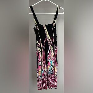 PARIS PINK size LARGE Vibrant Black, Turquoise, and Pink Patterned Dress